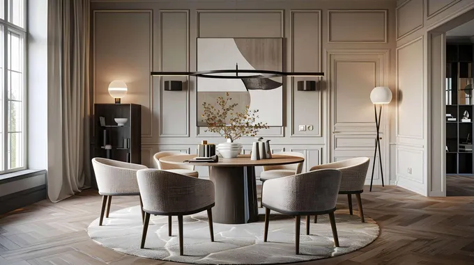 Ein Esszimmer mit modernen Esszimmerstühlen