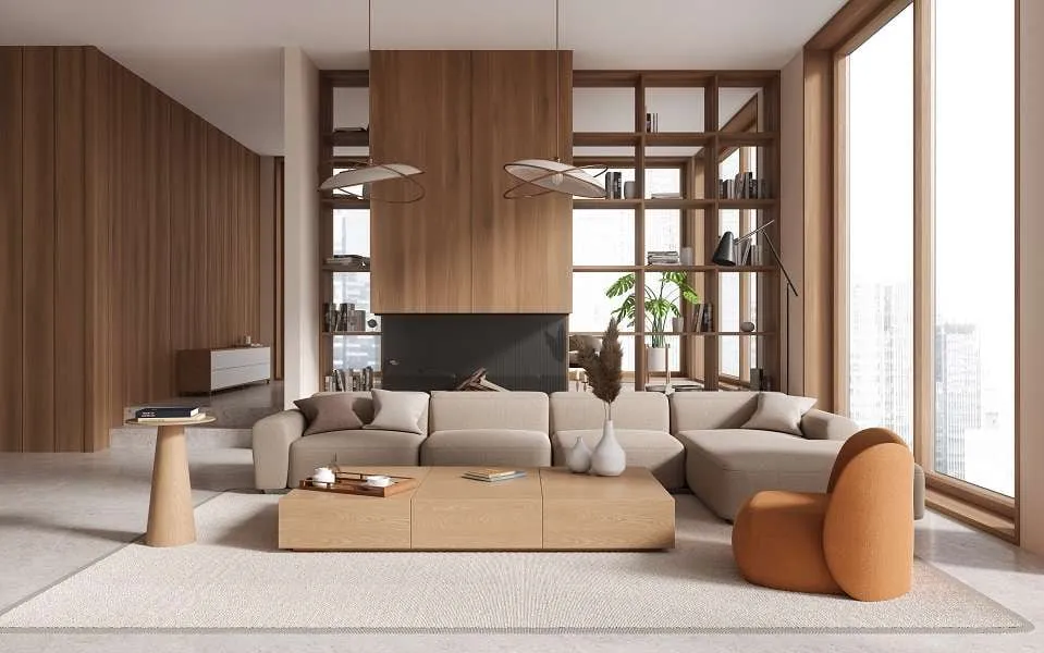 Ein offenes Wohnkonzept, in dem Wohn- und Esszimmer stilvoll miteinander verbunden werden.