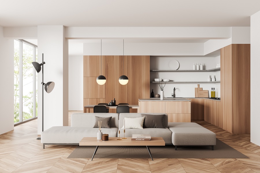 Ein modernes und schönes Wohnzimmer mit tollem Lichtkonzept