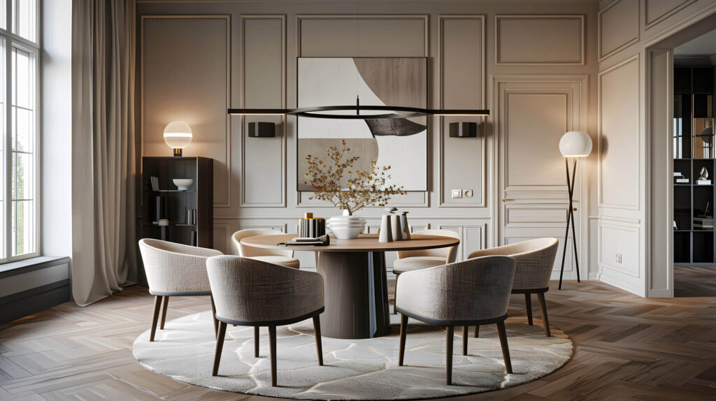 Ein Esszimmer mit modernen Esszimmerstühlen